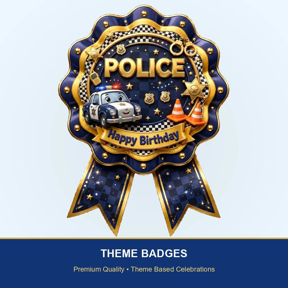 Police Theme Theme Badges Birthday Party Supplies (PACK OF 16) - 300 GSM Premium Cardstock with Pin (3.7 x 3 Inch) - Premium Party Decor Supply by Party Decor Mall - View 2