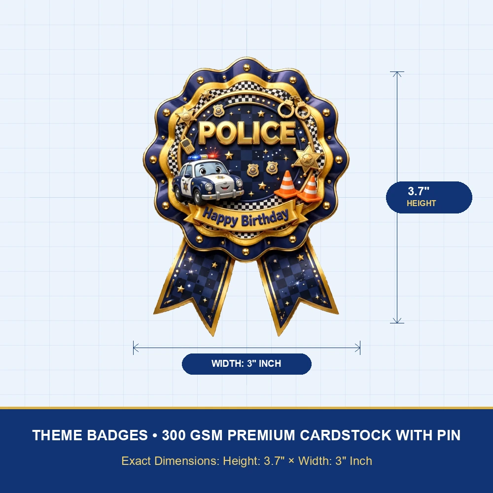 Police Theme Theme Badges Birthday Party Supplies (PACK OF 16) - 300 GSM Premium Cardstock with Pin (3.7 x 3 Inch) - Premium Party Decor Supply by Party Decor Mall - View 4