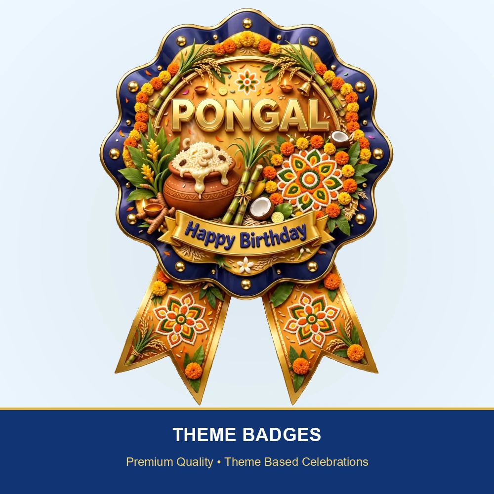 Pongal Theme Theme Badges Birthday Party Supplies (PACK OF 16) - 300 GSM Premium Cardstock with Pin (3.7 x 3 Inch) - Premium Party Decor Supply by Party Decor Mall - View 2