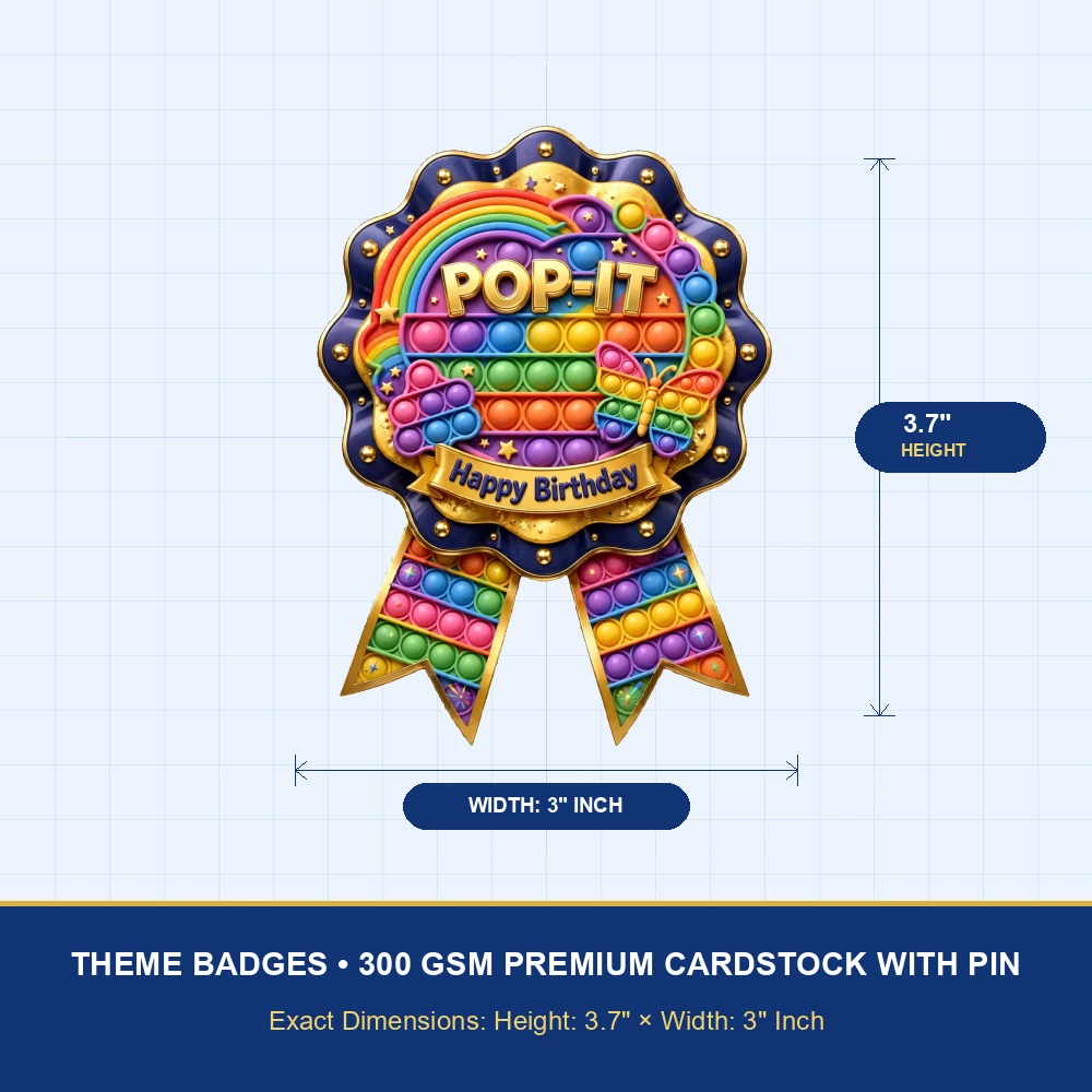 Pop-It Theme Theme Badges Birthday Party Supplies (PACK OF 16) - 300 GSM Premium Cardstock with Pin (3.7 x 3 Inch) - Premium Party Decor Supply by Party Decor Mall - View 4