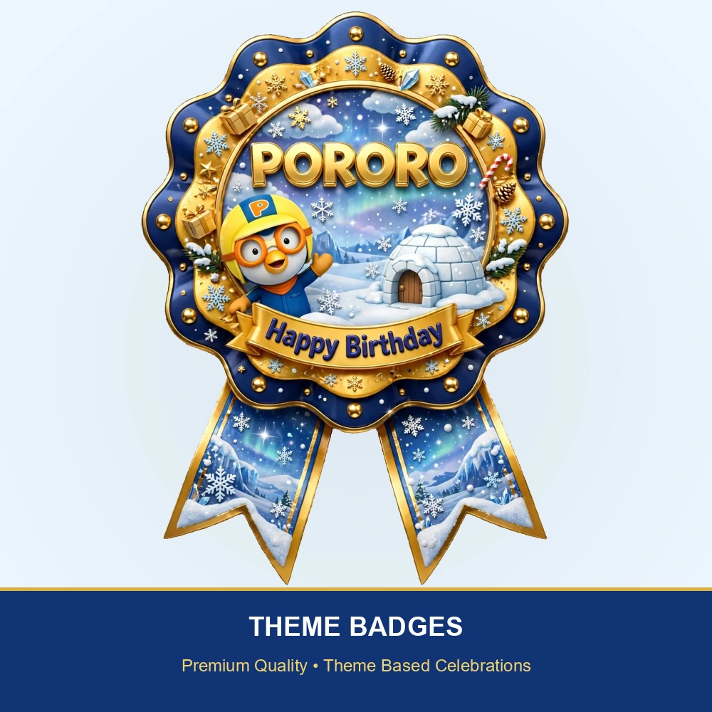 Pororo Theme Theme Badges Birthday Party Supplies (PACK OF 16) - 300 GSM Premium Cardstock with Pin (3.7 x 3 Inch) - Premium Party Decor Supply by Party Decor Mall - View 2