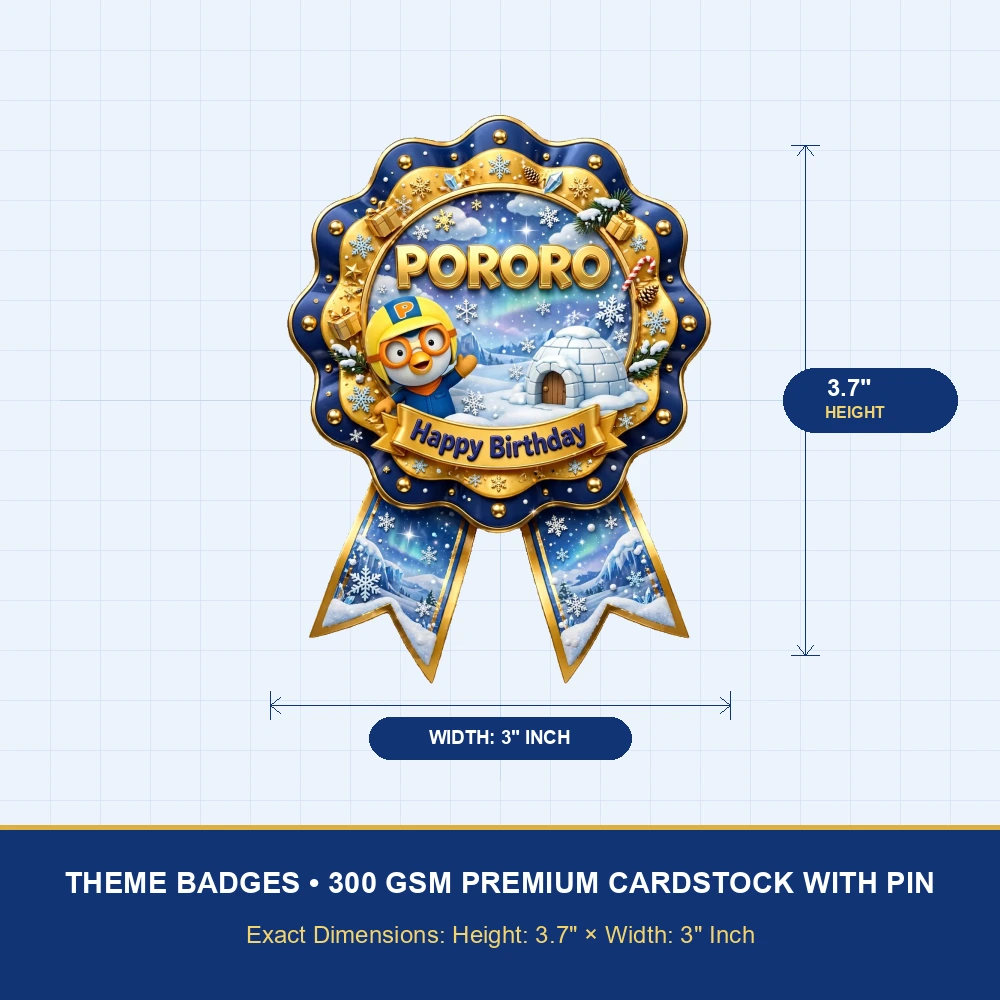 Pororo Theme Theme Badges Birthday Party Supplies (PACK OF 16) - 300 GSM Premium Cardstock with Pin (3.7 x 3 Inch) - Premium Party Decor Supply by Party Decor Mall - View 4
