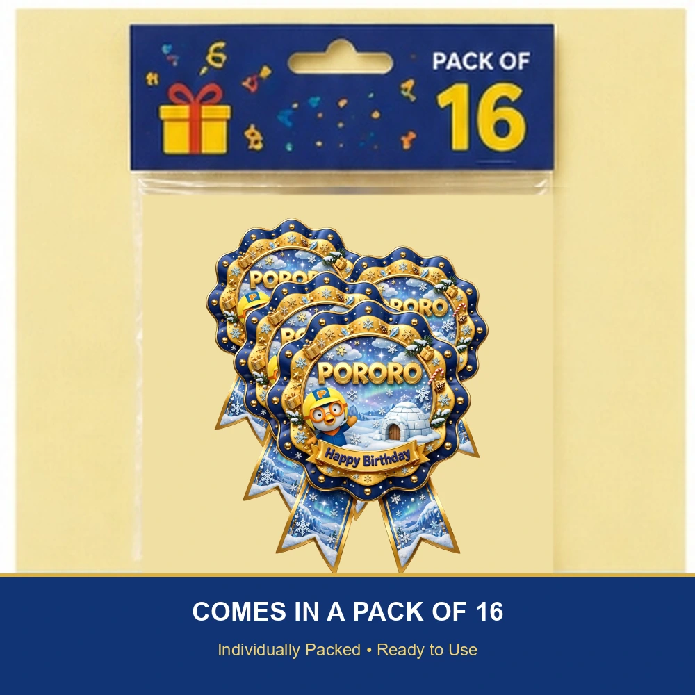 Pororo Theme Theme Badges Birthday Party Supplies (PACK OF 16) - 300 GSM Premium Cardstock with Pin (3.7 x 3 Inch) - Premium Party Decor Supply by Party Decor Mall - View 6