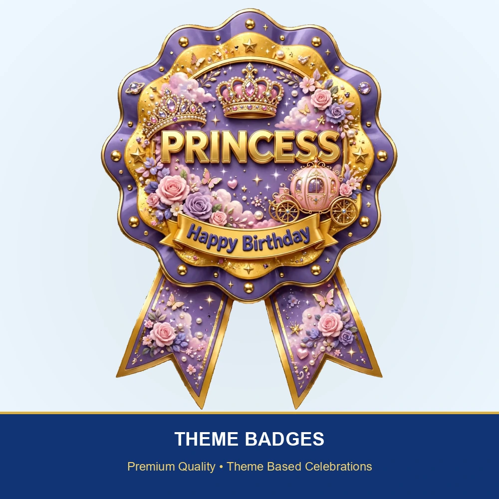 Princess Theme Theme Badges Birthday Party Supplies (PACK OF 16) - 300 GSM Premium Cardstock with Pin (3.7 x 3 Inch) - Premium Party Decor Supply by Party Decor Mall - View 2