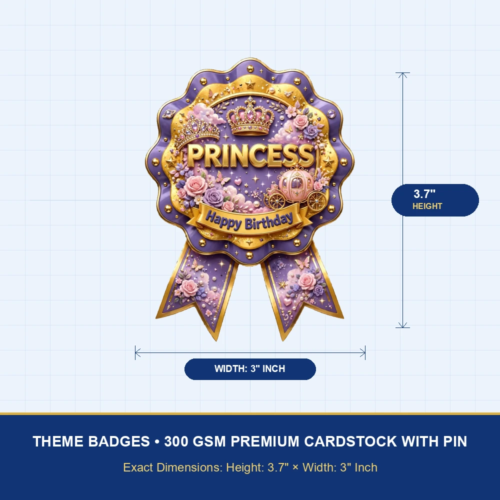 Princess Theme Theme Badges Birthday Party Supplies (PACK OF 16) - 300 GSM Premium Cardstock with Pin (3.7 x 3 Inch) - Premium Party Decor Supply by Party Decor Mall - View 4