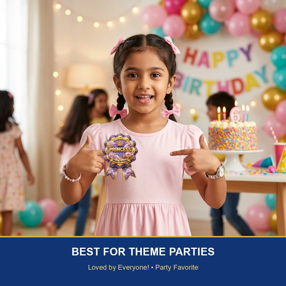 Princess Theme Theme Badges Birthday Party Supplies (PACK OF 16) - 300 GSM Premium Cardstock with Pin (3.7 x 3 Inch) - Premium Party Decor Supply by Party Decor Mall - View 5