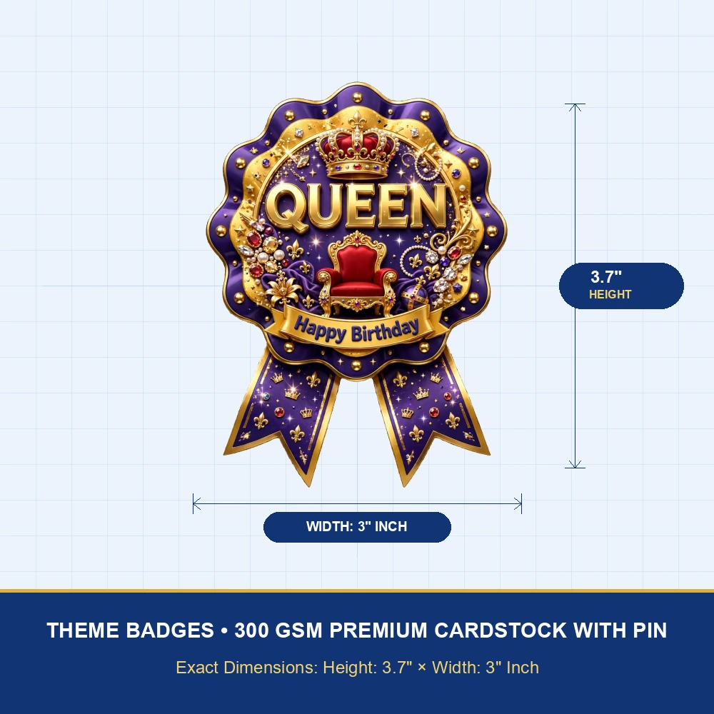 Queen Theme Theme Badges Birthday Party Supplies (PACK OF 16) - 300 GSM Premium Cardstock with Pin (3.7 x 3 Inch) - Premium Party Decor Supply by Party Decor Mall - View 4