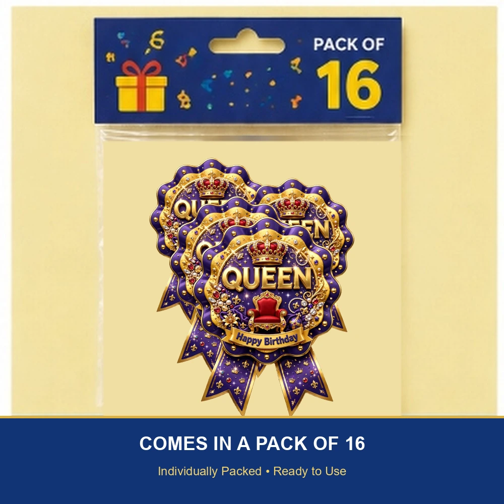 Queen Theme Theme Badges Birthday Party Supplies (PACK OF 16) - 300 GSM Premium Cardstock with Pin (3.7 x 3 Inch) - Premium Party Decor Supply by Party Decor Mall - View 6
