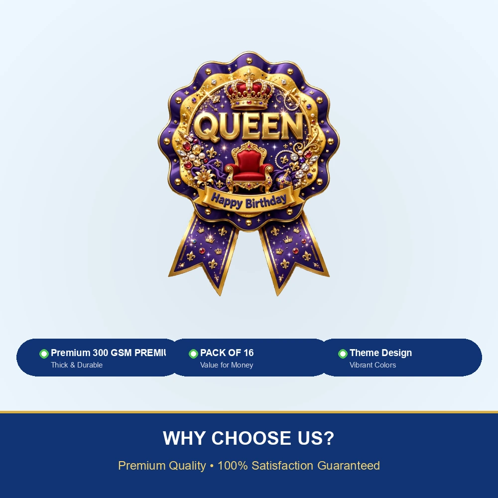 Queen Theme Theme Badges Birthday Party Supplies (PACK OF 16) - 300 GSM Premium Cardstock with Pin (3.7 x 3 Inch) - Premium Party Decor Supply by Party Decor Mall - View 7