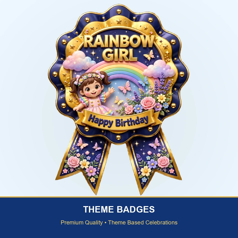 Rainbow Girl Theme Theme Badges Birthday Party Supplies (PACK OF 16) - 300 GSM Premium Cardstock with Pin (3.7 x 3 Inch) - Premium Party Decor Supply by Party Decor Mall - View 2