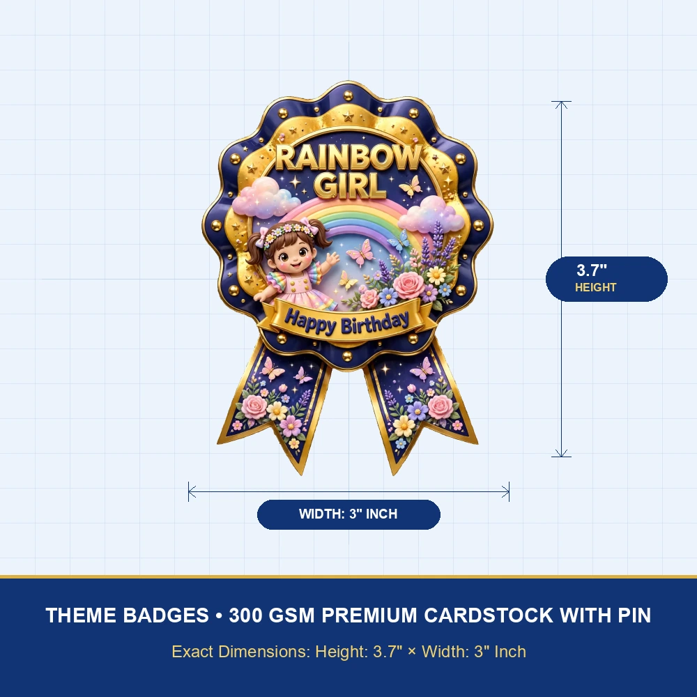 Rainbow Girl Theme Theme Badges Birthday Party Supplies (PACK OF 16) - 300 GSM Premium Cardstock with Pin (3.7 x 3 Inch) - Premium Party Decor Supply by Party Decor Mall - View 4
