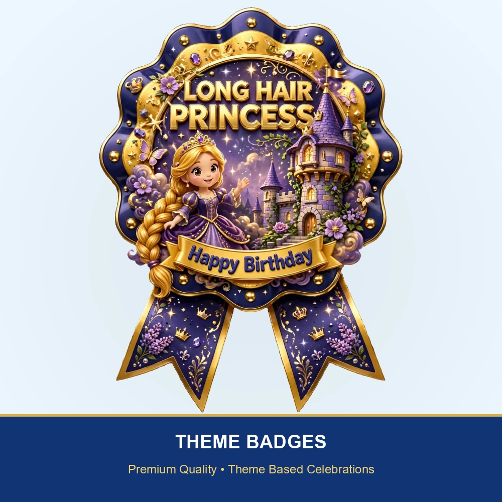 Rapunzel Theme Theme Badges Birthday Party Supplies (PACK OF 16) - 300 GSM Premium Cardstock with Pin (3.7 x 3 Inch) - Premium Party Decor Supply by Party Decor Mall - View 2