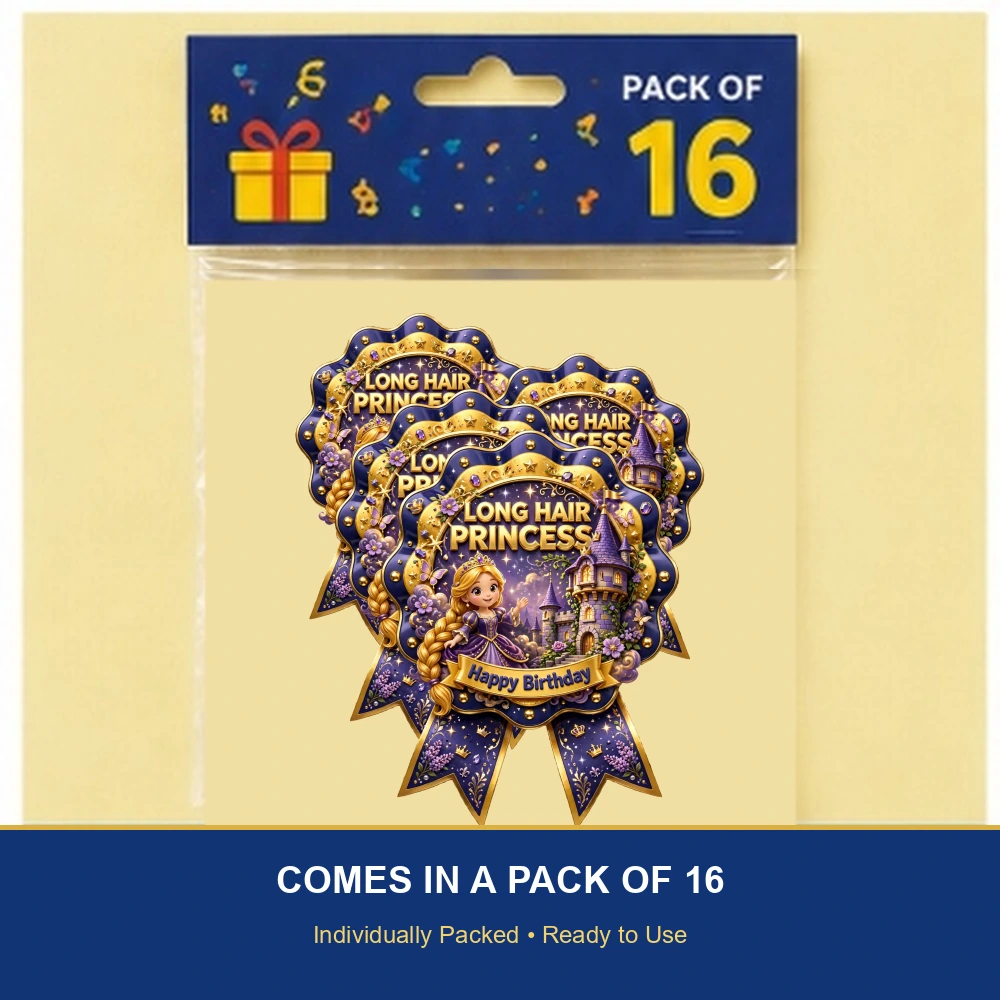 Rapunzel Theme Theme Badges Birthday Party Supplies (PACK OF 16) - 300 GSM Premium Cardstock with Pin (3.7 x 3 Inch) - Premium Party Decor Supply by Party Decor Mall - View 6