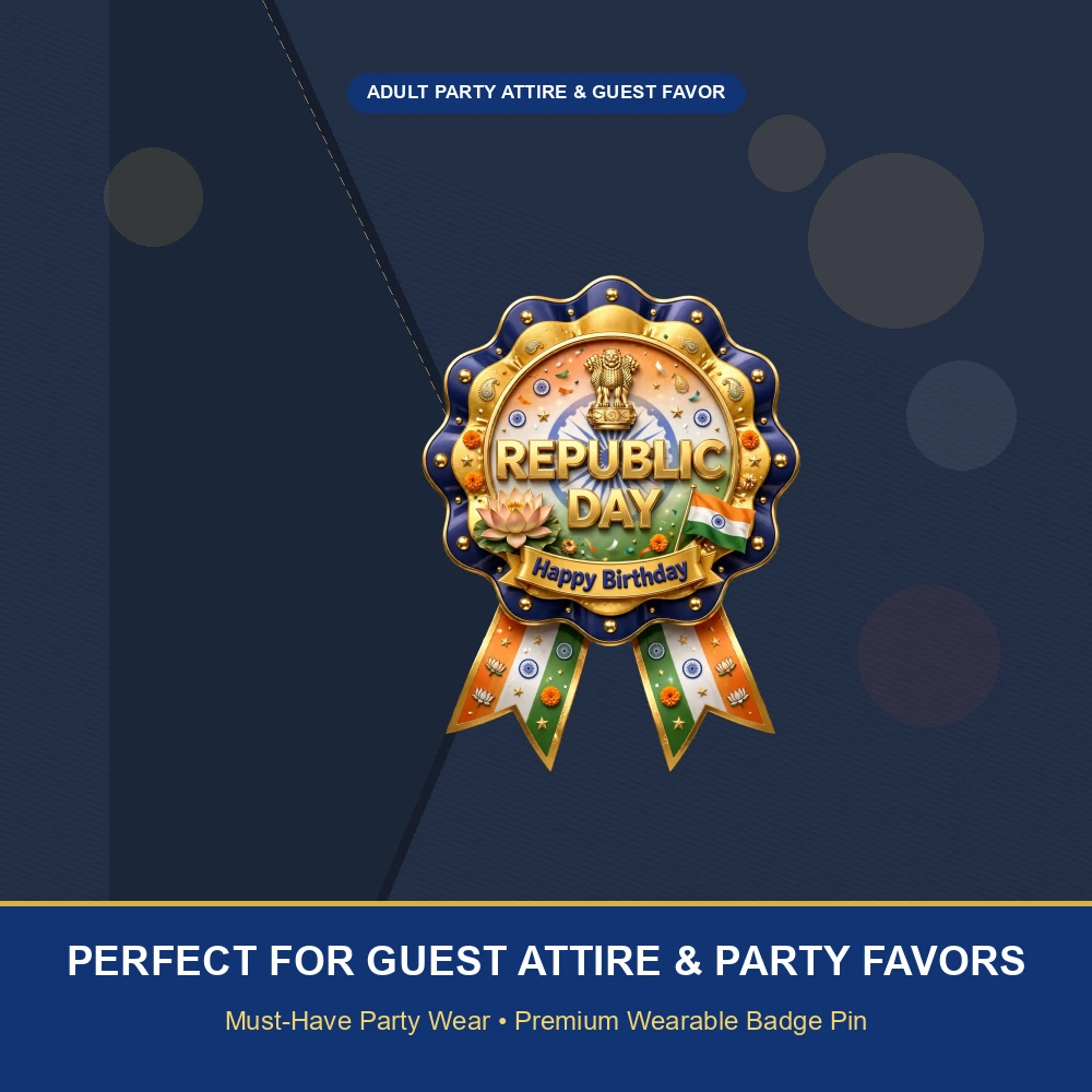 Republic Day Theme Theme Badges Birthday Party Supplies (PACK OF 16) - 300 GSM Premium Cardstock with Pin (3.7 x 3 Inch) - Premium Party Decor Supply by Party Decor Mall - View 5