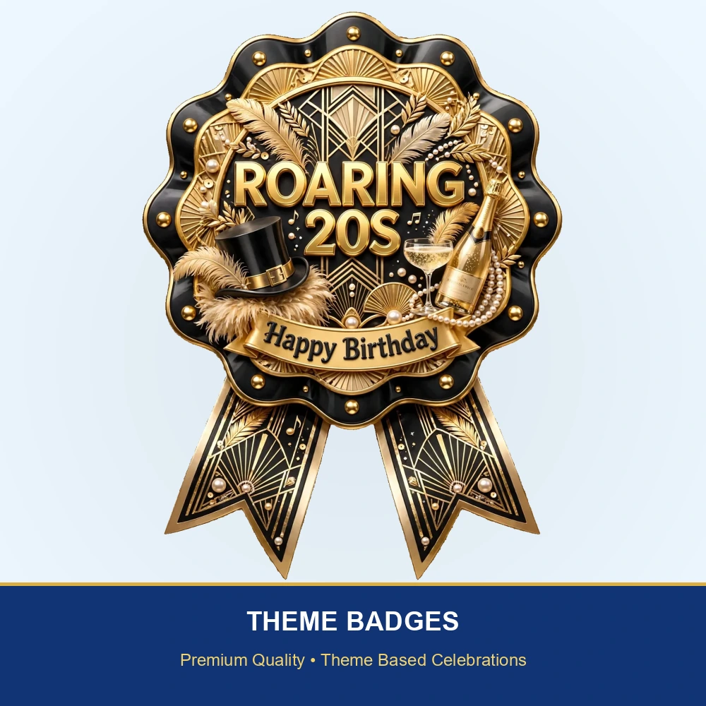 Roaring 20s Theme Theme Badges Birthday Party Supplies (PACK OF 16) - 300 GSM Premium Cardstock with Pin (3.7 x 3 Inch) - Premium Party Decor Supply by Party Decor Mall - View 2