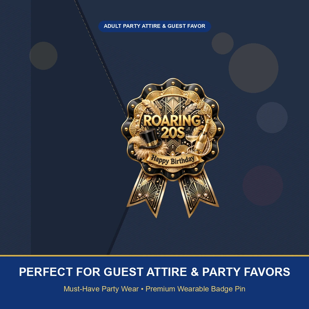 Roaring 20s Theme Theme Badges Birthday Party Supplies (PACK OF 16) - 300 GSM Premium Cardstock with Pin (3.7 x 3 Inch) - Premium Party Decor Supply by Party Decor Mall - View 5