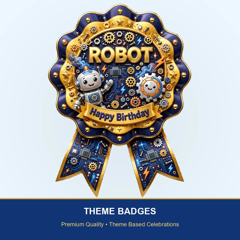 Robot Theme Theme Badges Birthday Party Supplies (PACK OF 16) - 300 GSM Premium Cardstock with Pin (3.7 x 3 Inch) - Premium Party Decor Supply by Party Decor Mall - View 2