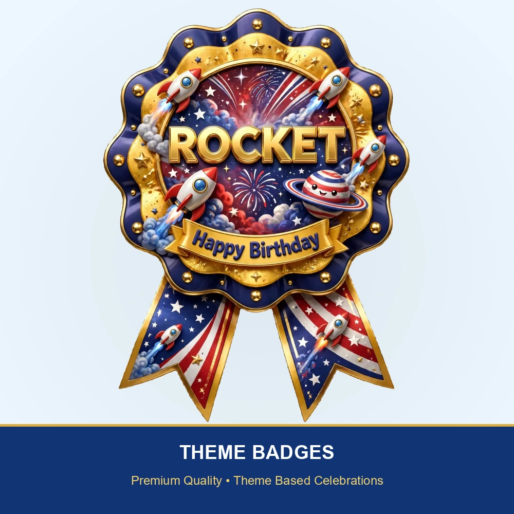 Rocket Theme Theme Badges Birthday Party Supplies (PACK OF 16) - 300 GSM Premium Cardstock with Pin (3.7 x 3 Inch) - Premium Party Decor Supply by Party Decor Mall - View 2