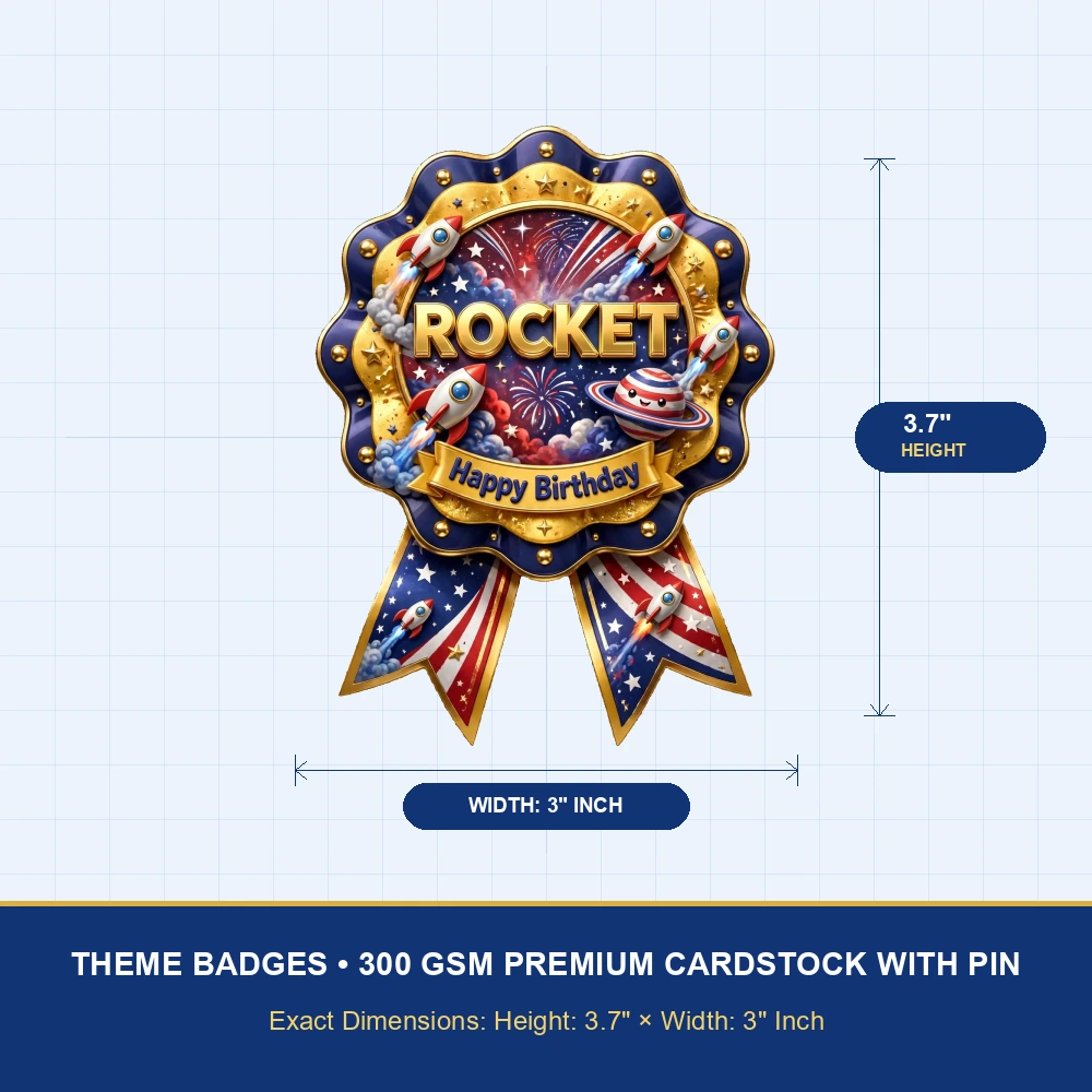 Rocket Theme Theme Badges Birthday Party Supplies (PACK OF 16) - 300 GSM Premium Cardstock with Pin (3.7 x 3 Inch) - Premium Party Decor Supply by Party Decor Mall - View 4