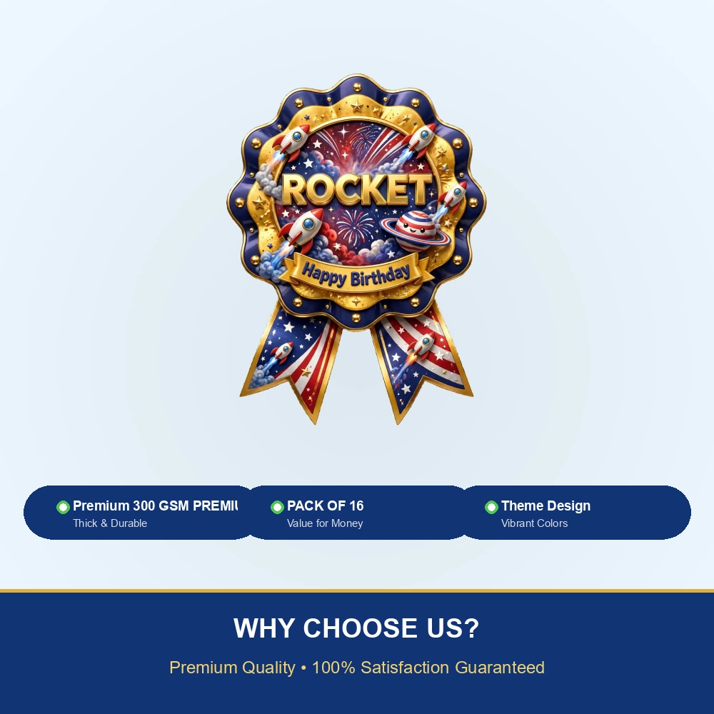 Rocket Theme Theme Badges Birthday Party Supplies (PACK OF 16) - 300 GSM Premium Cardstock with Pin (3.7 x 3 Inch) - Premium Party Decor Supply by Party Decor Mall - View 7