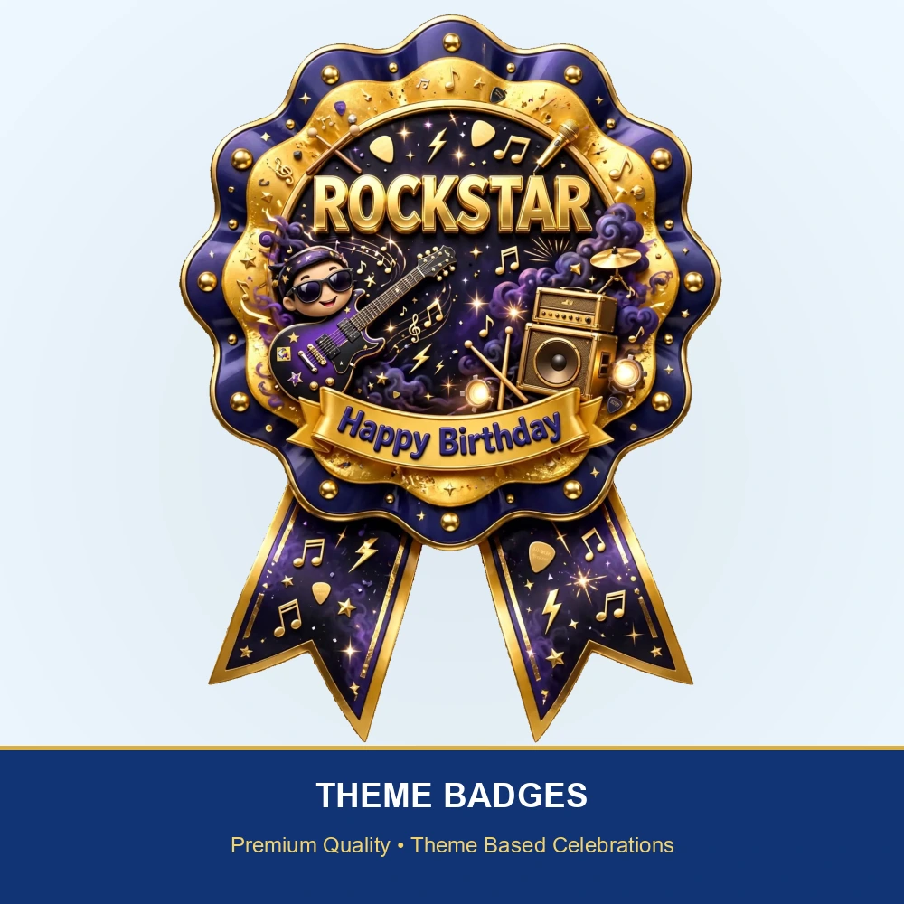 Rockstar Theme Theme Badges Birthday Party Supplies (PACK OF 16) - 300 GSM Premium Cardstock with Pin (3.7 x 3 Inch) - Premium Party Decor Supply by Party Decor Mall - View 2