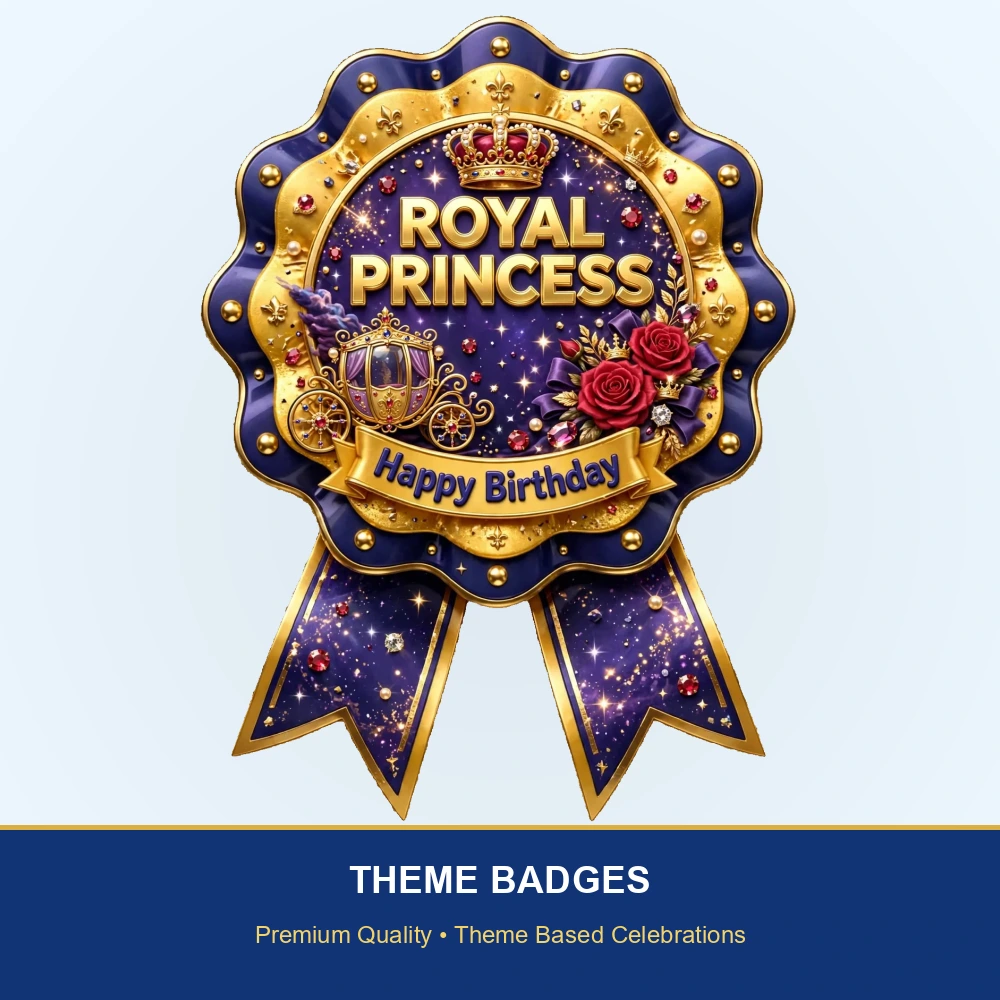 Royal Princess Theme Theme Badges Birthday Party Supplies (PACK OF 16) - 300 GSM Premium Cardstock with Pin (3.7 x 3 Inch) - Premium Party Decor Supply by Party Decor Mall - View 2