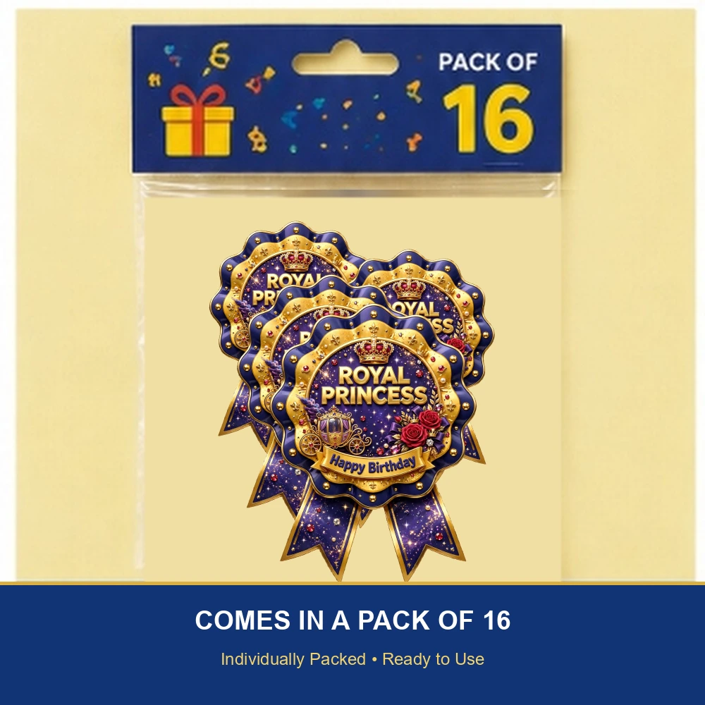 Royal Princess Theme Theme Badges Birthday Party Supplies (PACK OF 16) - 300 GSM Premium Cardstock with Pin (3.7 x 3 Inch) - Premium Party Decor Supply by Party Decor Mall - View 6