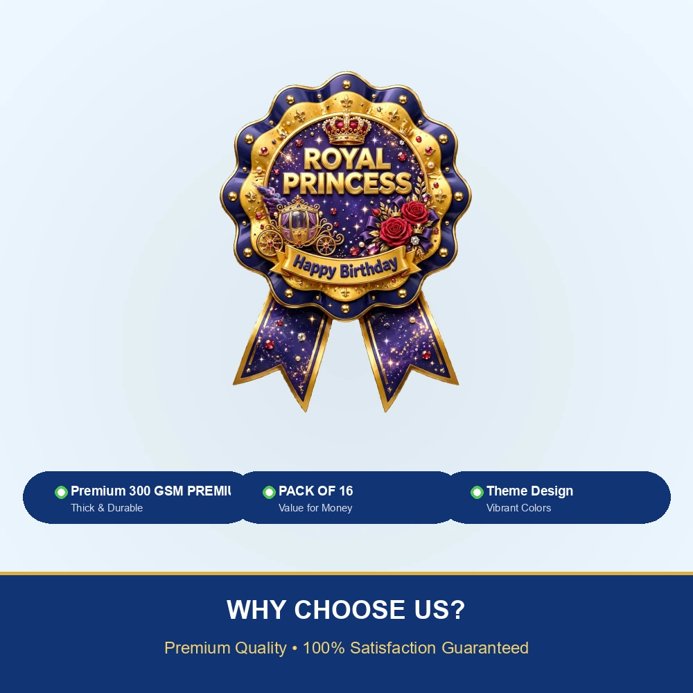 Royal Princess Theme Theme Badges Birthday Party Supplies (PACK OF 16) - 300 GSM Premium Cardstock with Pin (3.7 x 3 Inch) - Premium Party Decor Supply by Party Decor Mall - View 7
