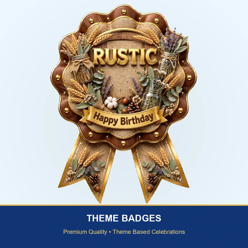 Rustic Theme Theme Badges Birthday Party Supplies (PACK OF 16) - 300 GSM Premium Cardstock with Pin (3.7 x 3 Inch) - Premium Party Decor Supply by Party Decor Mall - View 2