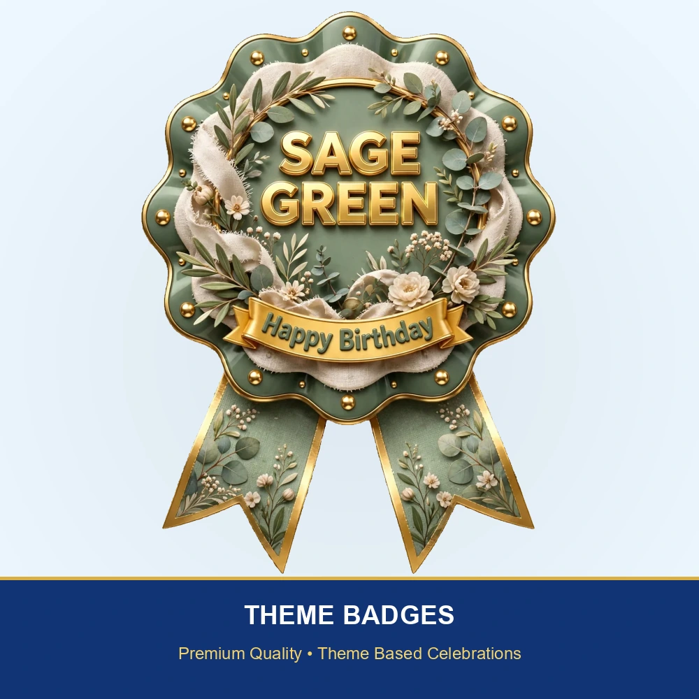 Sage Green Theme Theme Badges Birthday Party Supplies (PACK OF 16) - 300 GSM Premium Cardstock with Pin (3.7 x 3 Inch) - Premium Party Decor Supply by Party Decor Mall - View 2