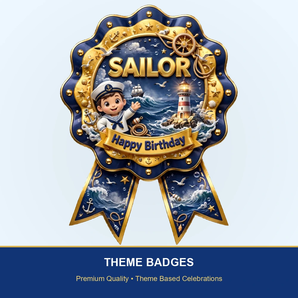 Sailor Theme Theme Badges Birthday Party Supplies (PACK OF 16) - 300 GSM Premium Cardstock with Pin (3.7 x 3 Inch) - Premium Party Decor Supply by Party Decor Mall - View 2