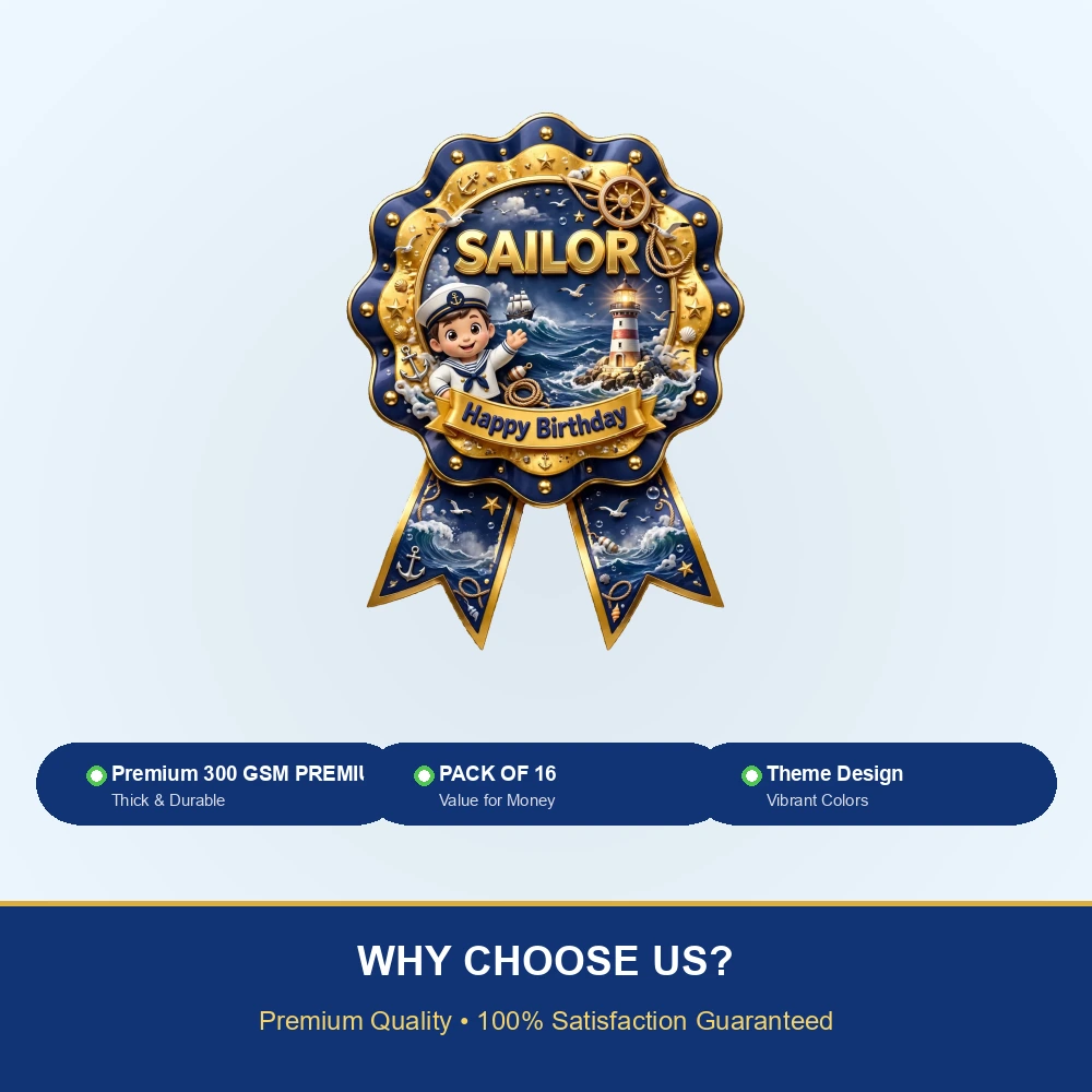 Sailor Theme Theme Badges Birthday Party Supplies (PACK OF 16) - 300 GSM Premium Cardstock with Pin (3.7 x 3 Inch) - Premium Party Decor Supply by Party Decor Mall - View 7