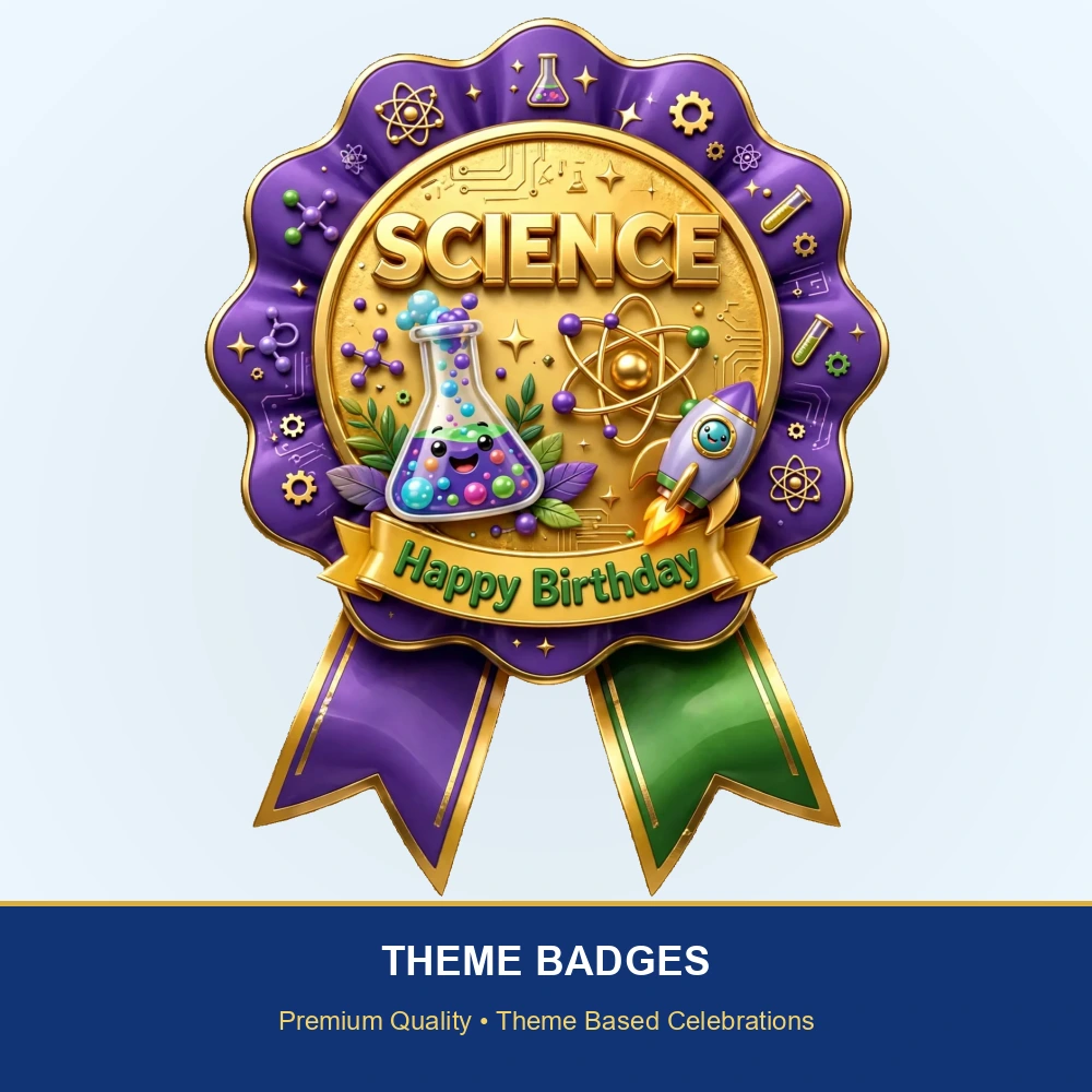 Science Theme Theme Badges Birthday Party Supplies (PACK OF 16) - 300 GSM Premium Cardstock with Pin (3.7 x 3 Inch) - Premium Party Decor Supply by Party Decor Mall - View 2
