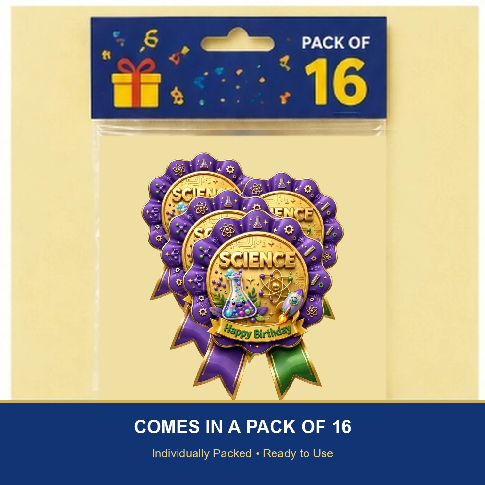 Science Theme Theme Badges Birthday Party Supplies (PACK OF 16) - 300 GSM Premium Cardstock with Pin (3.7 x 3 Inch) - Premium Party Decor Supply by Party Decor Mall - View 6