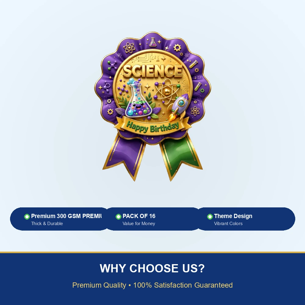 Science Theme Theme Badges Birthday Party Supplies (PACK OF 16) - 300 GSM Premium Cardstock with Pin (3.7 x 3 Inch) - Premium Party Decor Supply by Party Decor Mall - View 7