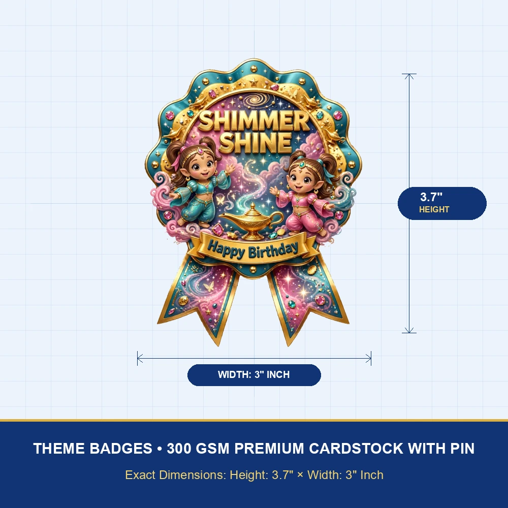 Shimmer & Shine Theme Theme Badges Birthday Party Supplies (PACK OF 16) - 300 GSM Premium Cardstock with Pin (3.7 x 3 Inch) - Premium Party Decor Supply by Party Decor Mall - View 4