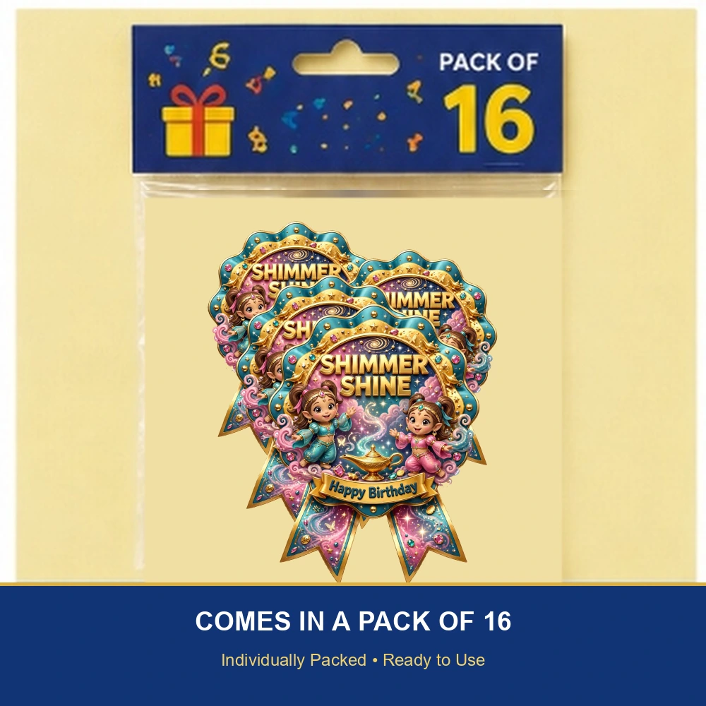 Shimmer & Shine Theme Theme Badges Birthday Party Supplies (PACK OF 16) - 300 GSM Premium Cardstock with Pin (3.7 x 3 Inch) - Premium Party Decor Supply by Party Decor Mall - View 6