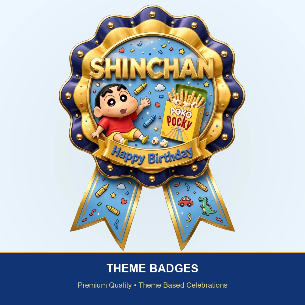 Shinchan Theme Theme Badges Birthday Party Supplies (PACK OF 16) - 300 GSM Premium Cardstock with Pin (3.7 x 3 Inch) - Premium Party Decor Supply by Party Decor Mall - View 2