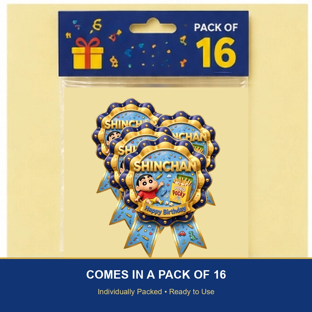 Shinchan Theme Theme Badges Birthday Party Supplies (PACK OF 16) - 300 GSM Premium Cardstock with Pin (3.7 x 3 Inch) - Premium Party Decor Supply by Party Decor Mall - View 6