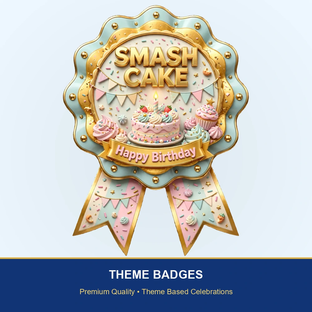Smash Cake Theme Theme Badges Birthday Party Supplies (PACK OF 16) - 300 GSM Premium Cardstock with Pin (3.7 x 3 Inch) - Premium Party Decor Supply by Party Decor Mall - View 2
