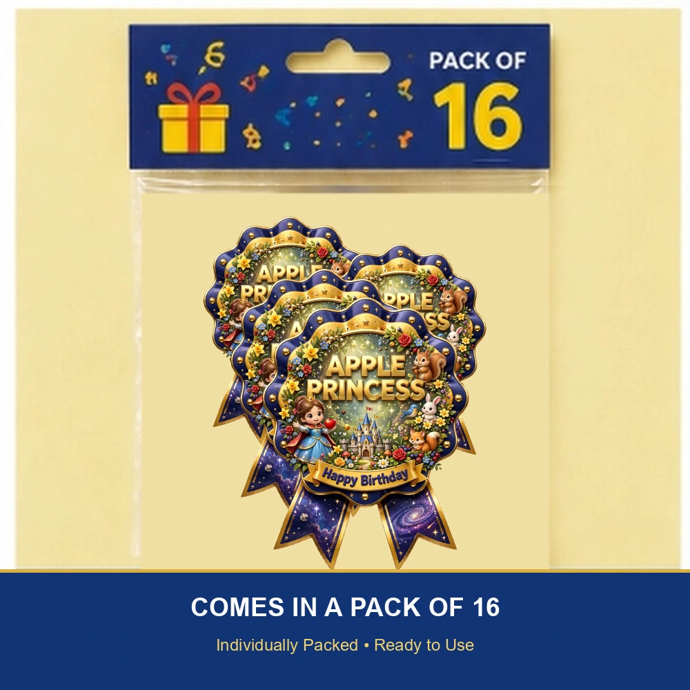 Snow White Theme Theme Badges Birthday Party Supplies (PACK OF 16) - 300 GSM Premium Cardstock with Pin (3.7 x 3 Inch) - Premium Party Decor Supply by Party Decor Mall - View 6