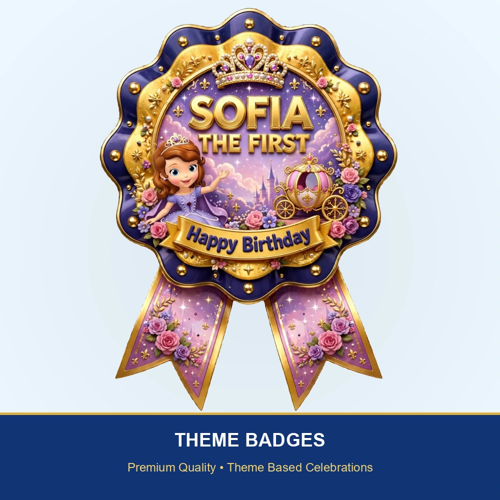 Sofia The First Theme Theme Badges Birthday Party Supplies (PACK OF 16) - 300 GSM Premium Cardstock with Pin (3.7 x 3 Inch) - Premium Party Decor Supply by Party Decor Mall - View 2