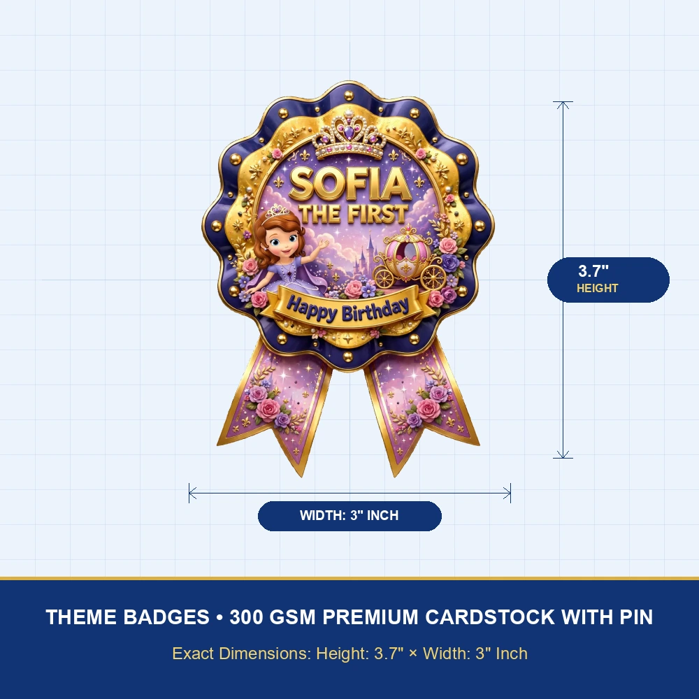 Sofia The First Theme Theme Badges Birthday Party Supplies (PACK OF 16) - 300 GSM Premium Cardstock with Pin (3.7 x 3 Inch) - Premium Party Decor Supply by Party Decor Mall - View 4