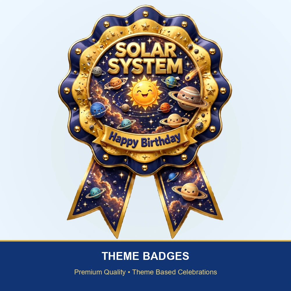 Solar System Theme Theme Badges Birthday Party Supplies (PACK OF 16) - 300 GSM Premium Cardstock with Pin (3.7 x 3 Inch) - Premium Party Decor Supply by Party Decor Mall - View 2