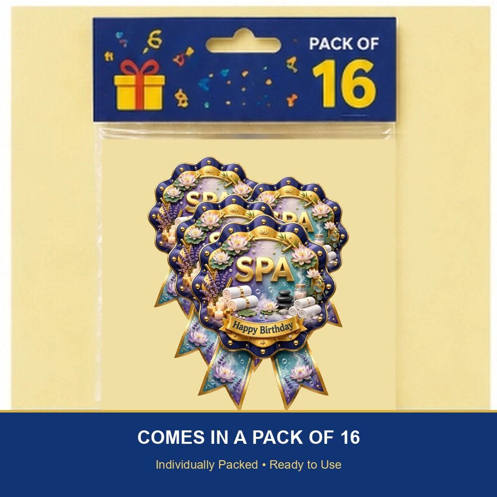 Spa Theme Theme Badges Birthday Party Supplies (PACK OF 16) - 300 GSM Premium Cardstock with Pin (3.7 x 3 Inch) - Premium Party Decor Supply by Party Decor Mall - View 6