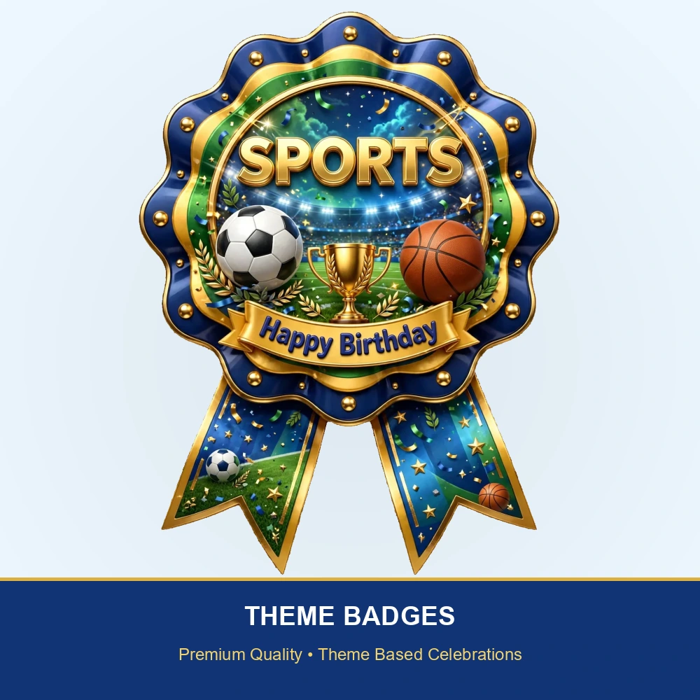 Sports Theme Theme Badges Birthday Party Supplies (PACK OF 16) - 300 GSM Premium Cardstock with Pin (3.7 x 3 Inch) - Premium Party Decor Supply by Party Decor Mall - View 2