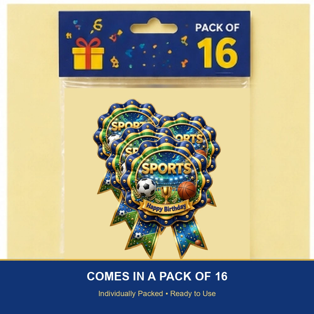 Sports Theme Theme Badges Birthday Party Supplies (PACK OF 16) - 300 GSM Premium Cardstock with Pin (3.7 x 3 Inch) - Premium Party Decor Supply by Party Decor Mall - View 6