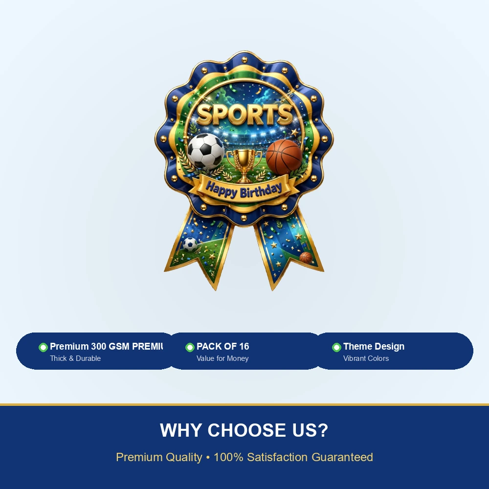 Sports Theme Theme Badges Birthday Party Supplies (PACK OF 16) - 300 GSM Premium Cardstock with Pin (3.7 x 3 Inch) - Premium Party Decor Supply by Party Decor Mall - View 7