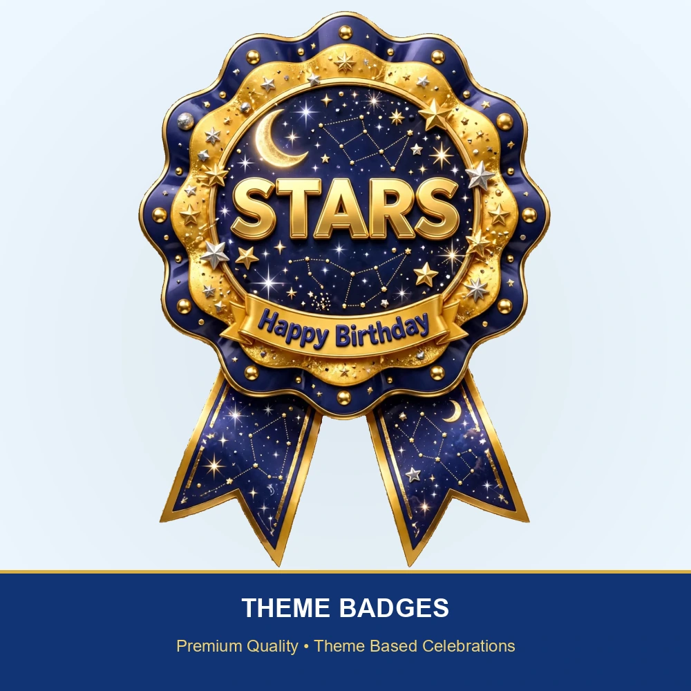 Stars Theme Theme Badges Birthday Party Supplies (PACK OF 16) - 300 GSM Premium Cardstock with Pin (3.7 x 3 Inch) - Premium Party Decor Supply by Party Decor Mall - View 2