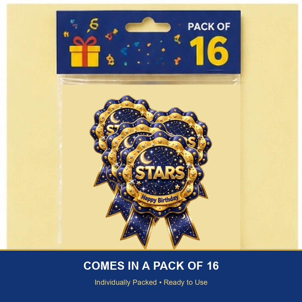 Stars Theme Theme Badges Birthday Party Supplies (PACK OF 16) - 300 GSM Premium Cardstock with Pin (3.7 x 3 Inch) - Premium Party Decor Supply by Party Decor Mall - View 6